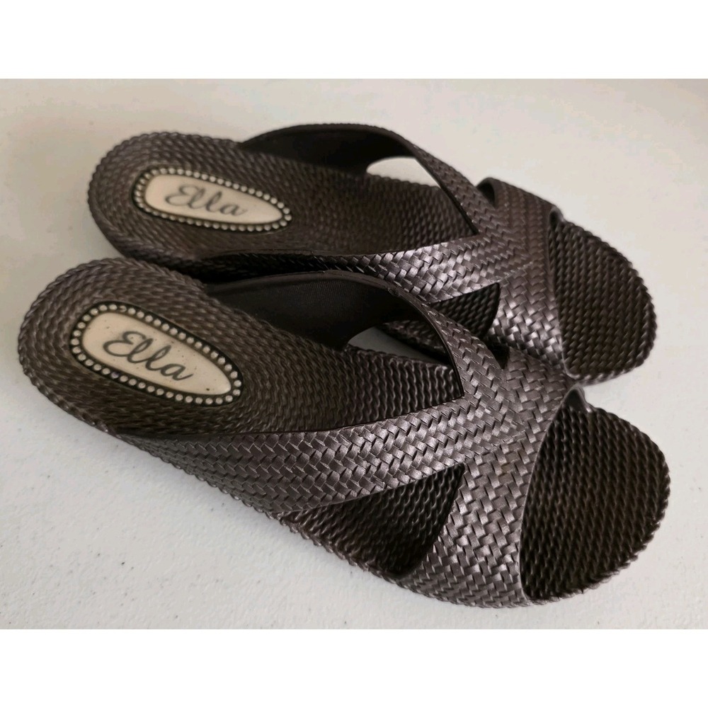 Ella Sandals Woven Textured Platform Slide Criss Cross Strap Size 6 Brown
